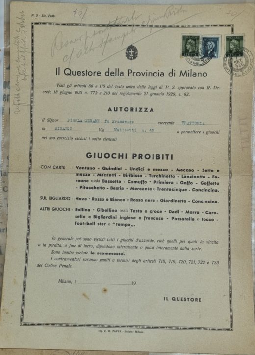 Elenco Giuochi Proibiti, Milano settembre 1945 (collezione Tilt)