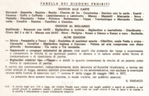 Tabella Giuochi Proibiti, Bologna (1966) - Collezione Tilt